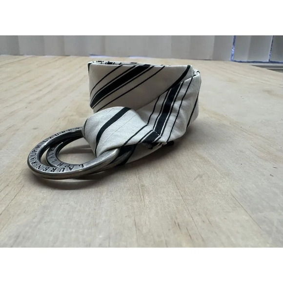 Vintage Lauren Ralph Lauren Fabric Belt with Silver Buckles 34” Blue & White - Picture 2 of 6